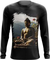 Camiseta Manga Longa Estátua de Buda Iluminado Religião 9 Camiseta Manga Longa Estátua de Buda Iluminado Religião 9