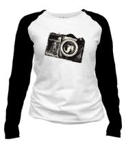 Camiseta manga longa feminina - Câmera Fotográfica - DASANTIGAS