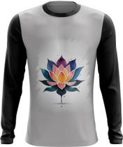 Camiseta Manga Longa Flor de Lótus Budismo Buda Religião 3 Camiseta Manga Longa Flor de Lótus Budismo Buda Religião 3