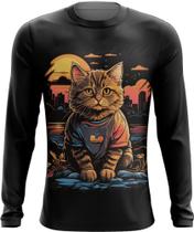 Camiseta Manga Longa Gatinho no Pôrdo Sol Sunset 13