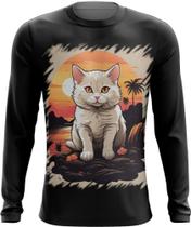 Camiseta Manga Longa Gatinho no Pôrdo Sol Sunset 4 Camiseta Manga Longa Gatinho no Pôrdo Sol Sunset 4