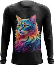 Camiseta Manga Longa Gatinho Ondas Magnéticas Vibrante 5