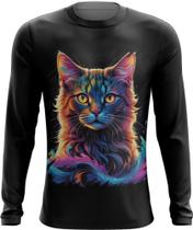 Camiseta Manga Longa Gatinho Ondas Magnéticas Vibrante 8