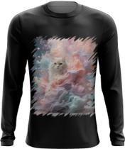 Camiseta Manga Longa Gato Explosão de Cores Hipnotizante 2