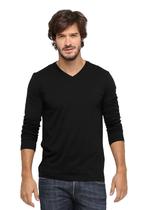 Camiseta Manga Longa Gola V Masculina Di Nuevo New Preta