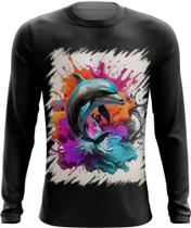 Camiseta Manga Longa Golfinho Inteligência Arte Pintura 2