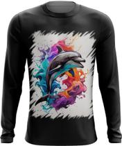 Camiseta Manga Longa Golfinho Inteligência Arte Pintura 5