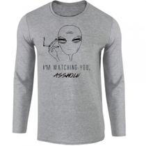camiseta manga longa Infantil até Plus size Aliens watching you asshole et ovni