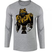 camiseta manga longa Infantil até Plus size Bumblebee fusca transformers robo