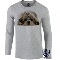 camiseta manga longa Infantil até Plus size cachorro cão dog Shih tzu raça canina