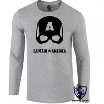 camiseta manga longa Infantil até Plus size capitão américa máscara black
