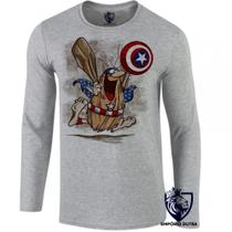 camiseta manga longa Infantil até Plus size capitão caverna escudo america desenho antigo camiseta manga longa Infantil até Plus size capitão caverna escudo america desenho antigo