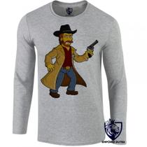 camiseta manga longa Infantil até Plus size chuck norris desenho texas ranger revolver
