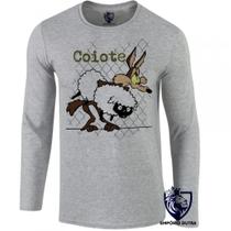 camiseta manga longa Infantil até Plus size Coiote ovelha papaleguas acme