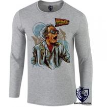 camiseta manga longa Infantil até Plus size De volta para o futuro Dr. Brown camiseta manga longa Infantil até Plus size De volta para o futuro Dr. Brown
