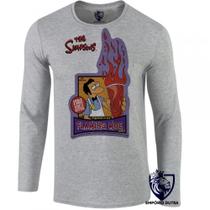 camiseta manga longa Infantil até Plus size desenho moe bar cerveja homer fogo