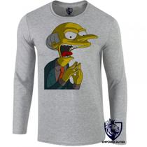camiseta manga longa Infantil até Plus size desenho sr burns chefe homer bart lisa marge