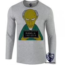 camiseta manga longa Infantil até Plus size desenho sr burns preso delegacia homer bart