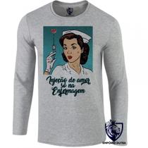 camiseta manga longa Infantil até Plus size Enfermagem injeção de amor Enfermeira