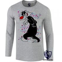 camiseta manga longa Infantil até Plus size Frajola bolinhas gato cat piu