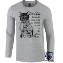 camiseta manga longa Infantil até Plus size Gato nerd mouse boca rato