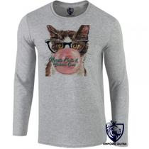 camiseta manga longa Infantil até Plus size Gatos nerds chicletes cats bubble gum camiseta manga longa Infantil até Plus size Gatos nerds chicletes cats bubble gum