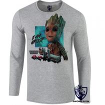 camiseta manga longa Infantil até Plus size Groot Guardiões da Galáxia controle