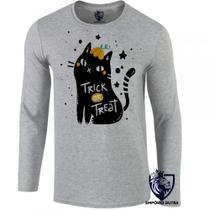 camiseta manga longa Infantil até Plus size Halloween Cat trick treat gato doce travessura camiseta manga longa Infantil até Plus size Halloween Cat trick treat gato doce travessura