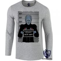camiseta manga longa Infantil até Plus size Hellraiser vilão filme terror antigo