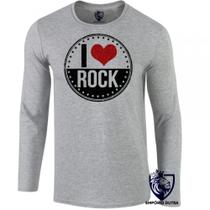 camiseta manga longa Infantil até Plus size I love rock redondo camiseta manga longa Infantil até Plus size I love rock redondo