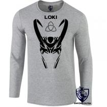 camiseta manga longa Infantil até Plus size Loki máscara vilão heroi