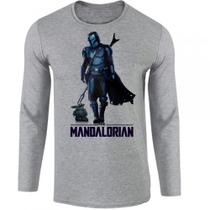 camiseta manga longa Infantil até Plus size mandaloriano andando bebê Yoda camiseta manga longa Infantil até Plus size mandaloriano andando bebê Yoda