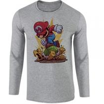 camiseta manga longa Infantil até Plus size mario bros super game nintendo
