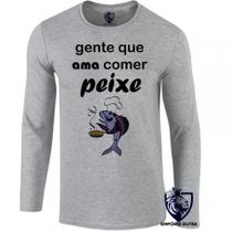 camiseta manga longa Infantil até Plus size Peixe pesca pescador pescaria comer adora camiseta manga longa Infantil até Plus size Peixe pesca pescador pescaria comer adora