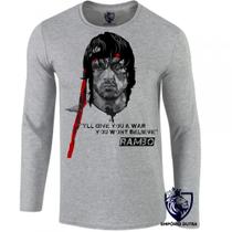 camiseta manga longa Infantil até Plus size Rambo faixa vermelha Sylvester Stallone camiseta manga longa Infantil até Plus size Rambo faixa vermelha Sylvester Stallone