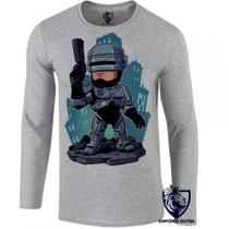 camiseta manga longa Infantil até Plus size ROBOCOP robo policial futuro