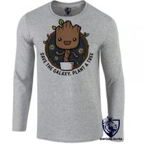 camiseta manga longa Infantil até Plus size Salve galáxia plante um groot árvore