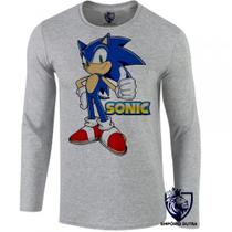 camiseta manga longa Infantil até Plus size Sonic game antigo