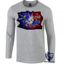 camiseta manga longa Infantil até Plus size Sonic Mário Bros