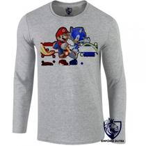 camiseta manga longa Infantil até Plus size Sonic Mário game