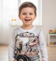 Camiseta Manga Longa Infantil Dinossauro Nº1 AO 3 Camiseta Manga Longa Infantil Dinossauro Nº1 AO 3