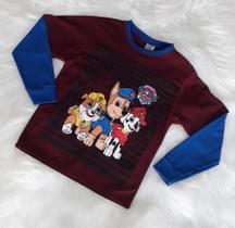 Camiseta manga longa infantil tamanho 2, 4, 6, 8 e 10 azul e bordô Camiseta manga longa infantil tamanho 2, 4, 6, 8 e 10 azul e bordô