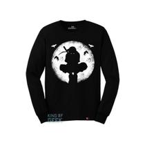 Camiseta Manga Longa Itachi Uchiha Blusa Preta Naruto Anime
