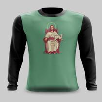 Camiseta Manga Longa Jesus no Trono com Cordeiro