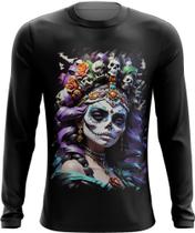 Camiseta Manga Longa La Catrina Mexicana Dama Esqueleto 15