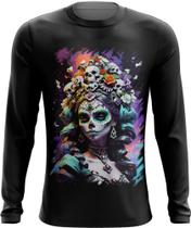 Camiseta Manga Longa La Catrina Mexicana Dama Esqueleto 17