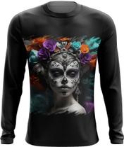 Camiseta Manga Longa La Catrina Mexicana Dama Esqueleto 3