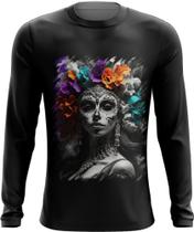 Camiseta Manga Longa La Catrina Mexicana Dama Esqueleto 9