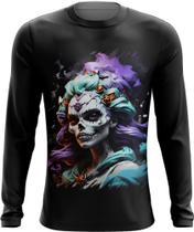 Camiseta Manga Longa La Muerte Mexicana Dama Esqueleto 2