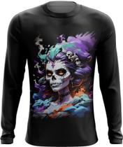 Camiseta Manga Longa La Muerte Mexicana Dama Esqueleto 8